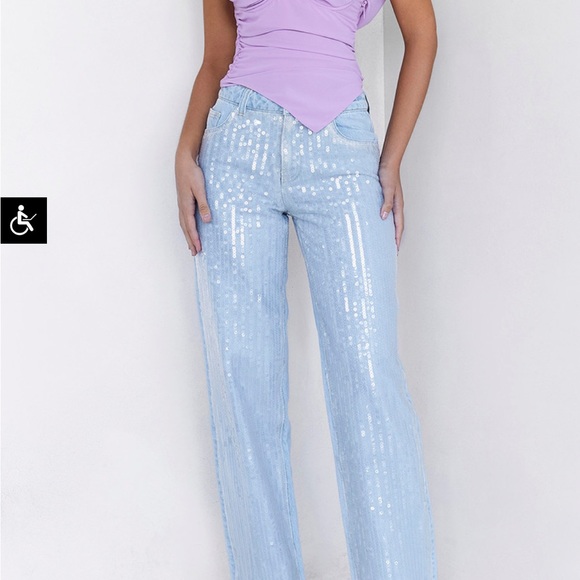 Mistress Rocks Stonewash Baggy Sequin Jeans - Size Medium - Picture 3 of 3